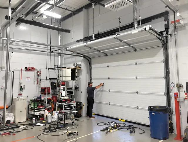Melbourne Garage Door Repair certified technician performing commercial door repair at a Melbourne business facility