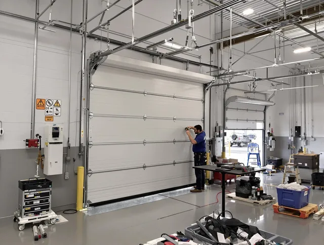 Commercial garage door repair being performed by Melbourne Garage Door Repair expert in Melbourne