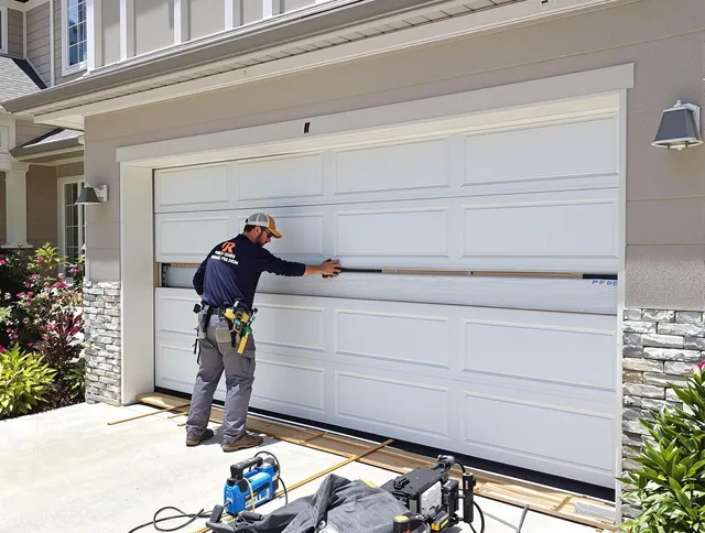 Melbourne Garage Door Repair team performing complete garage door replacement at Melbourne residence