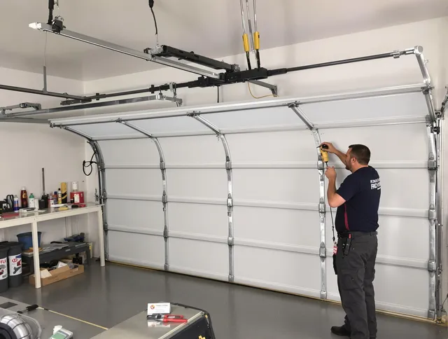 Melbourne Garage Door Repair certified technician performing overhead door system repair in Melbourne